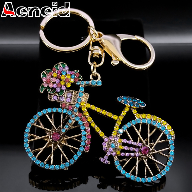 Yellow Cycling Gear - Gantungan kunci sepeda kristal warna-warni, Gantungan
